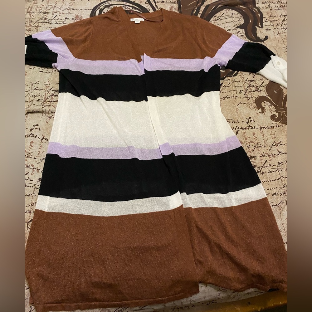Est.1946 Brown/Purple/ White/Black‎ Duster Cardigan Sweater Sz 14/16 NWOT